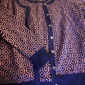 C. Wonder Navy and Pink Geometric Cardigan